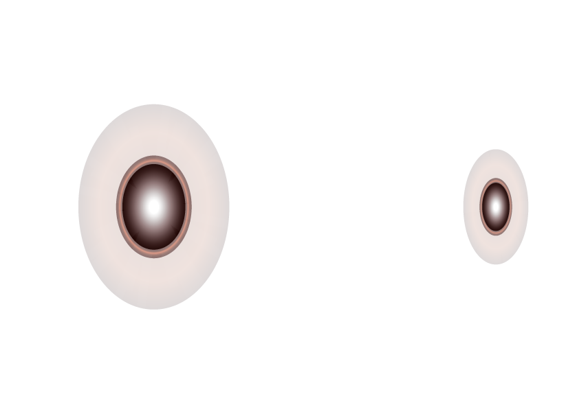 Two Small faded multi-coloured spheres.